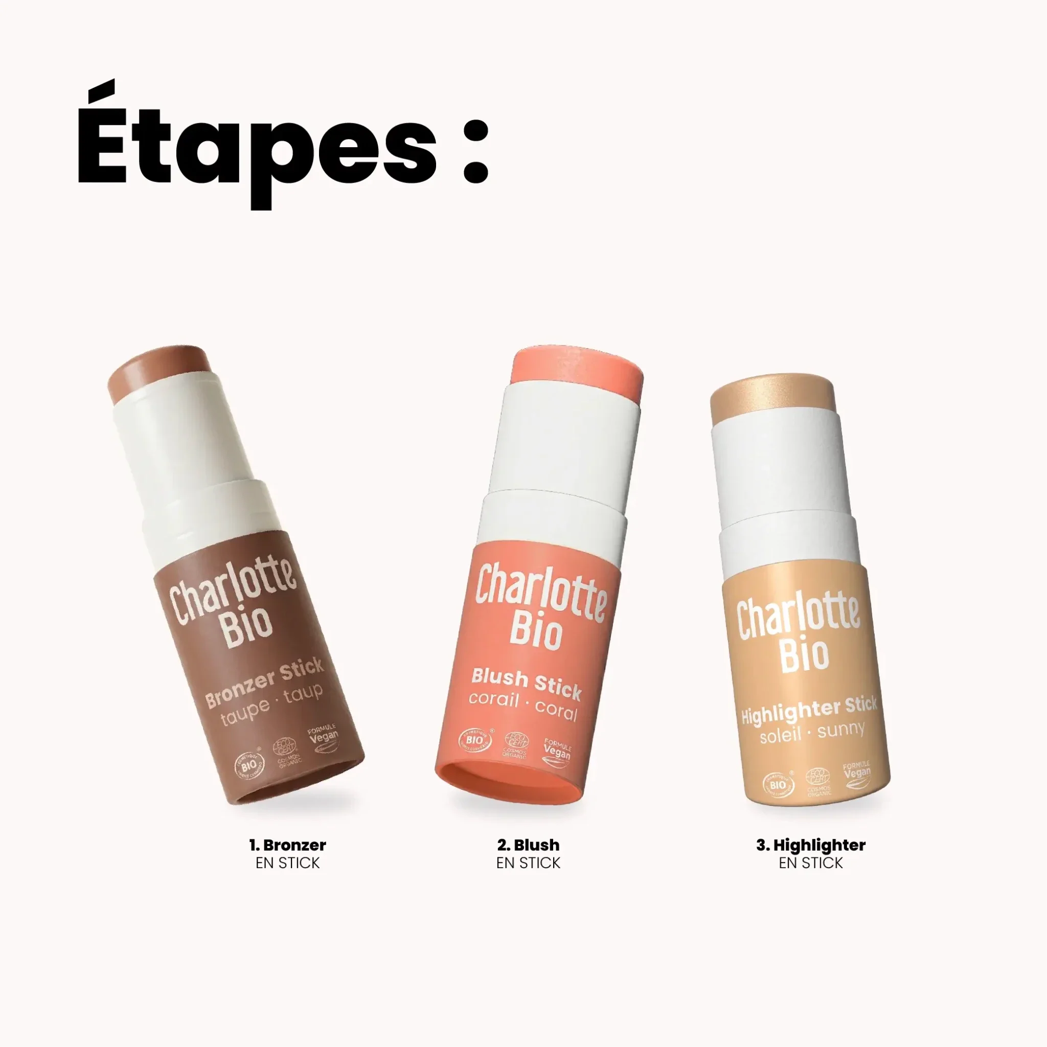 Trio sticks teint : bronzer + blush + highlighter - Image 3